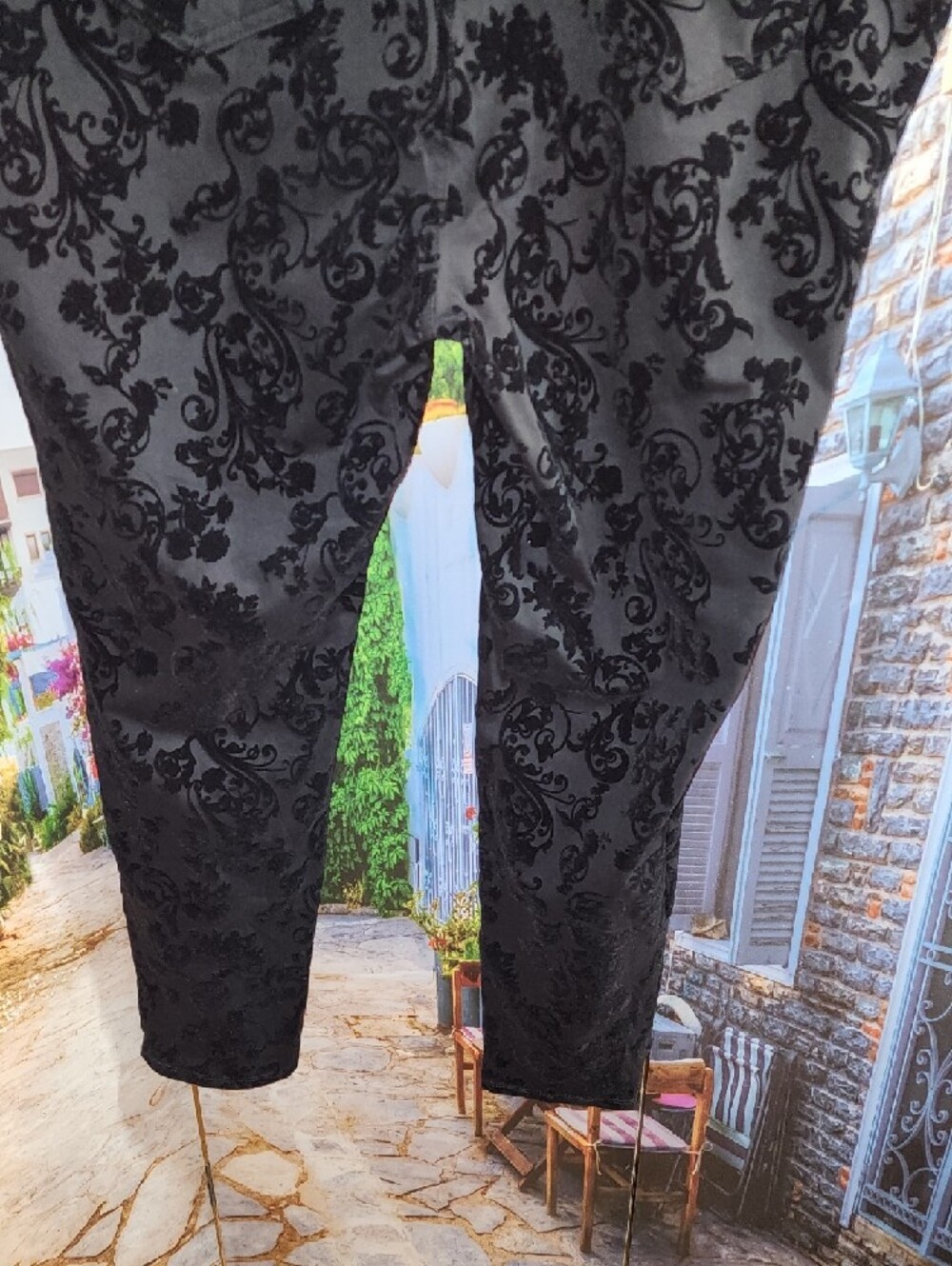 Terra Sky Black Velvet Burnout Floral Skinny Pants Size 2x - Picture 6 of 12